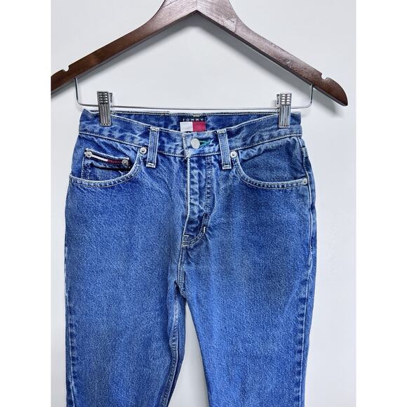 Early 90s TOMMY HILFIGER Jeans 26x29.5 Slim Big Patch Logo 1990s Denim Vintage - Picture 3 of 15